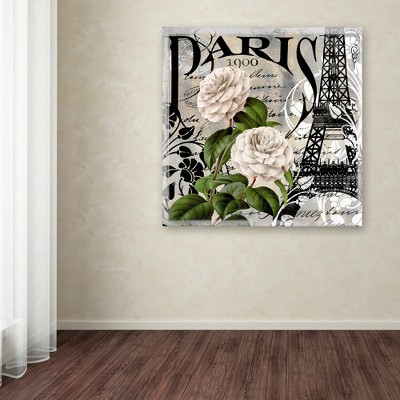 Paris Blanc II Canvas Art with Eiffel Tower and Flowers