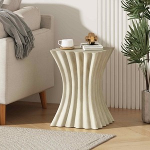 Angel Sar MGO Archaistic Wavy Side Table, Unique Wave-Shaped Design with Antique Sandstone Finish, Indoor and Outdoor Use - 1 of 4