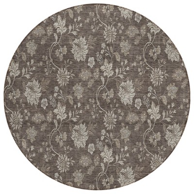 Chocolate Beige And Taupe Floral Washable Indoor Outdoor Area Rug