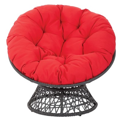 Boho Chic Red Swivel Papasan Chair with Resin Wicker