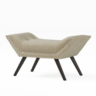 VYNXARIA Ottomans and Benches - Beige Ottoman Bench with Nailhead Trim and Tufted Design, 35.50" x 16.50" x 18.75"