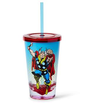 Just Funky Marvel Thor God Of Thunder Plastic Tumbler Cup Lid & Straw | Holds 19 Ounces