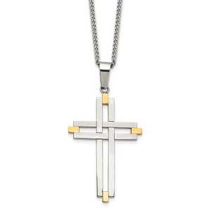Chisel Stainless Steel Polished Yellow IP-plated Cross Pendant on a 22" Curb Chain Necklace - 1 of 4
