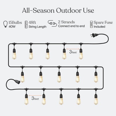 Brightech 48ft Black Outdoor Incandescent Globe String Lights