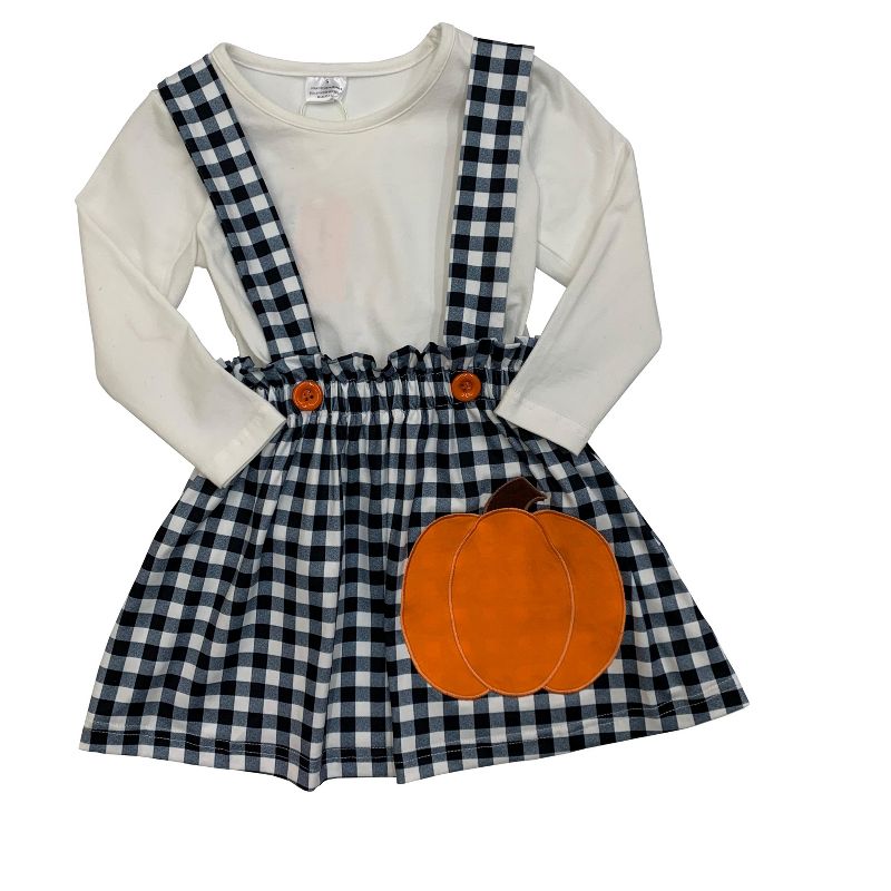 Girls Mommy's Little Pumpkin Plaid Overall Skirt Set - Mia Belle Girls, 2 of 5
