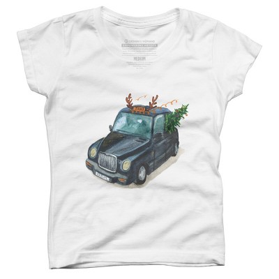 Girl's Design By Humans Christmas Cab By ValerieShephard T-Shirt