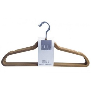 Elle Decor Set of 10 Non-Slip Velvet Hangers Brown - 1 of 3