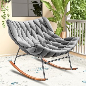 KTMBDW Outdoor Rocking Chair, Patio Egg Rocking Chair, Indoor Rattan Wicker Lounge Chair for Patio, Porch, Garden, Living Room, Gray - 1 of 4