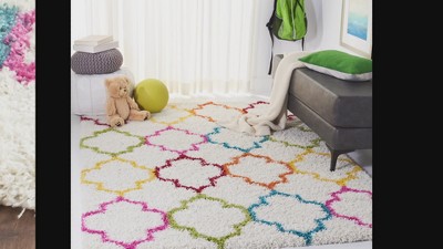 Ivory and Multicolor Geometric Shag Wool Kids 4' x 6' Rug