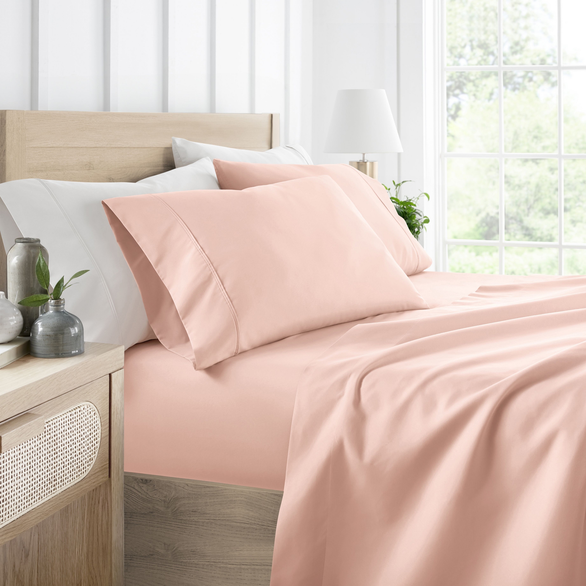 4 Piece Bed Sheet Set Solid Double Brushed Microfiber, Ultra Soft, Deep Pocket - Becky Cameron, Blush Pink, Queen