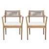Outdoor Dining Chairs, Acacia Wood Frame Chairs with Armrests, Braided Rope Chair with Polyester Cushions-Coolbibila - 4 of 4
