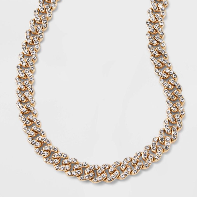 SUGARFIX by BaubleBar Gold and Crystal Curb Chain Necklace - Gold, 1 of 5