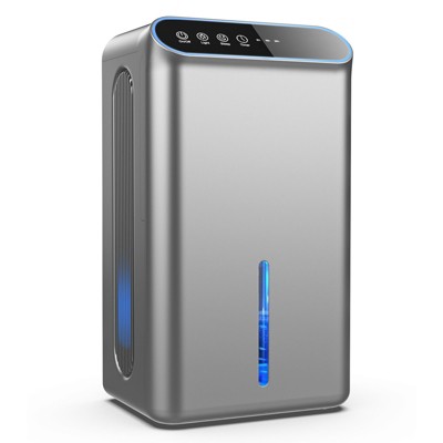 Vinburg 2.5L Portable Dehumidifier for 300 Sq. Ft Home with Colorful LED Lights, Quiet, High-Efficiency Air Dryer with Safety Alerts, Silver Gray