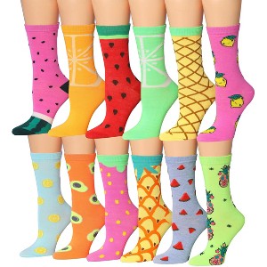 Tipi Toe Women's 12 Pack Fruity Bright Colorful Patterned Lightweight Crew Socks, Size Medium - 1 of 1