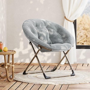 Folding Saucer Chair for Adults, Comfortable Living Room Lounge Chair with Soft Faux Fur Cushion - 1 of 4