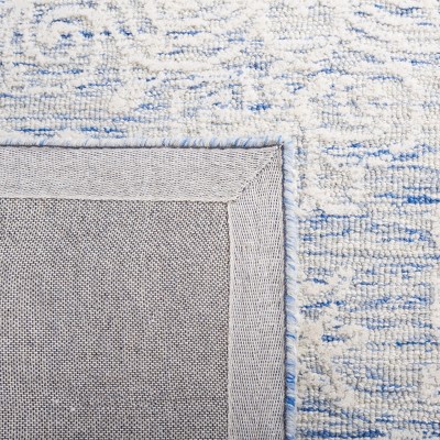 Elegant Blue and Ivory Square Hand-Tufted Wool Rug, 6' x 6'