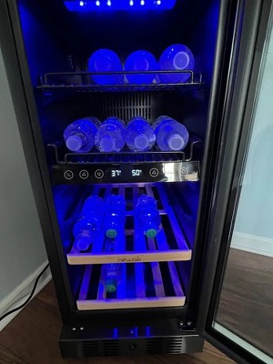 NewAir 15 inch Wine and Beverage Refrigerator - 13 Bottles & 48 Cans Capacity with Dual Temperature Zones, Black Stainless Steel