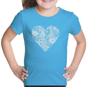 LA Pop Art Girl's Word Art T-shirt - Heart Flowers - 1 of 4