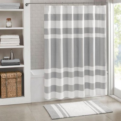Sapphtopaz Waffle Weave Shower Curtain with 3M Water Repellent, Modern Stripe Design Fabric Shower Curtain for Bathroom, 72x72" Bathroom Decor