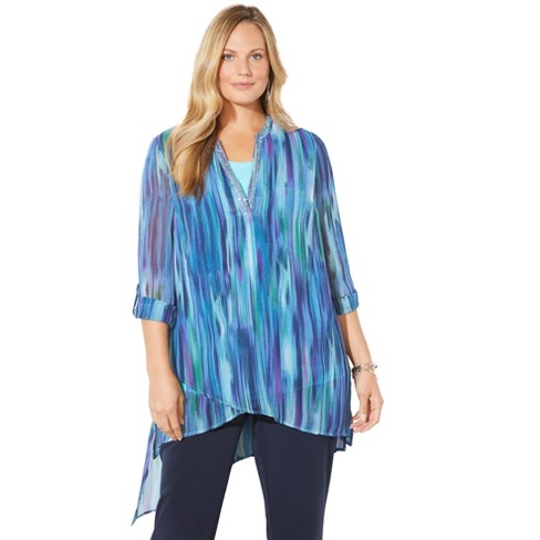 Catherines Women's Plus Size Beaded Beauty Asymmetrical Tunic - image 1 of 4