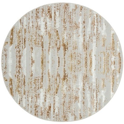 HomeRoots 4' Gold and Ivory Round Abstract Washable Non Skid Area Rug