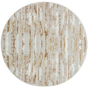 HomeRoots 4' Gold and Ivory Round Abstract Washable Non Skid Area Rug - 1 of 4