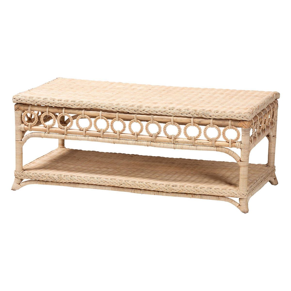 bali & pari Oxford Braided Natural Rattan Coffee Table with Open Shelf Natural