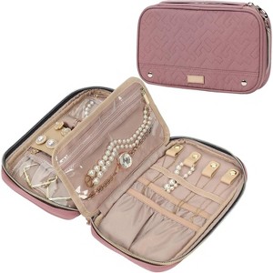 Travel Jewelry Case, Holiday Organizer for Necklaces, Earrings, Rings, Bracelets, Watch, Pink - 1 of 4