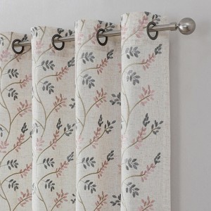 Kate Aurora 1 Piece Vanessa Floral Embroidered Linen Blend Semi Sheer Grommet Window Curtain Panel - 84 in. Long - 1 of 4