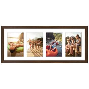 Americanflat 8x20 Collage Picture Frame in Walnut - Displays Four 4x6 inch Photos With Mat and 8x20 Without Mat - Shatter-Resistant Glass,