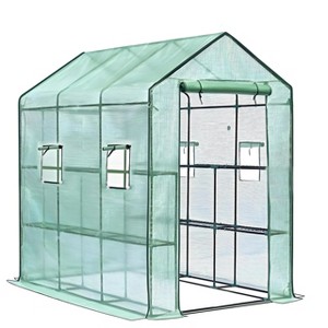 Large 57x85x77 Portable Greenhouse with 8 Shelves, Heavy Duty Walk in Green House, PE Cover & Mesh Windows for Outdoor and Indoor Garden Use Green - 1 of 1