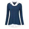 Women's Long Sleeve Contrast Collared Shirts Patchwork Work Blouse Tunics Tops - 2 of 4