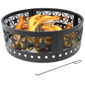 Sunnydaze Outdoor Heavy-Duty Steel Portable Large Round Four Star Cut Out Fire Pit Ring - 36" - Black - 1 of 4
