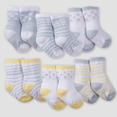 Gerber Baby 6pk Lamb Jersey Crew Socks - White/Gray/Yellow 6-9M