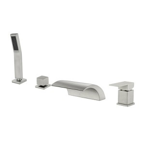 Cobbe Bathroom Tub Faucet with 7.09-Inch Wide Waterfall Spout Faucet and Hand Shower Single Handle 4 Hole Countertop Brushed Nickel - 1 of 4