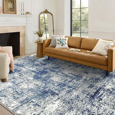 FURNIinspire Floor Mats Modern Abstract Area Rug Carpet Bedroom Rug for Living Room, Machine Washable Home Decor, Blue, 72"*48"