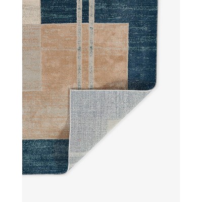 Edi-4 Blue Geometric Wool and Synthetic Rug 67" x 46"