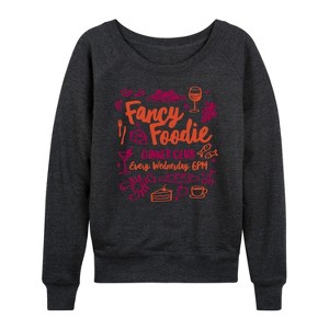 Women's - Instant Message - Fancy Foodie Lightweight French Terry Wide Neck Long Sleeve Shirt - 1 of 4