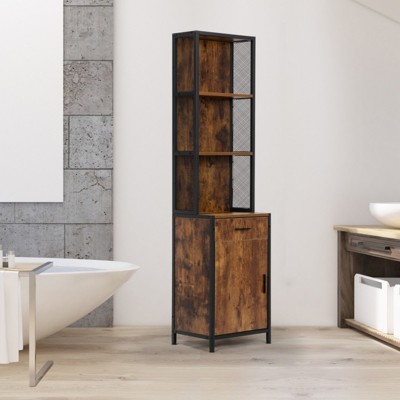 FURNIinspire Utility Storage Cabinets Vintage Style Salon Station with Adjustable Feet and Spacious Shelves for Beauty, Brown, 17.25"*13.25"*67.5"