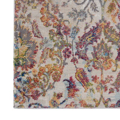 Ivory & Orange Floral Round Synthetic Easy-Care Rug, 63 in