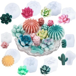 JDICTION Succulent & 3D Flower Silicone Molds (10Pcs) – Ideal for Candle Soap Making, Cake Decoration, Plant Flower Wax & Resin Crafts - 1 of 4