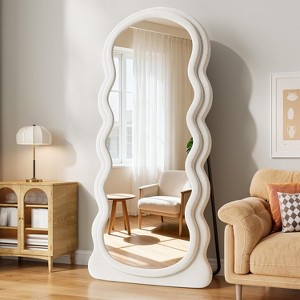 71"x30" Full Body Mirrors, Flannel Floor Mirrors with Stand, Irregular Wavy Mirror Hanging or Leaning Against Wall - 1 of 4