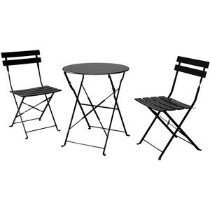 DOMETOUR 3 Piece Premium Steel Patio Bistro Set, Outdoor Furniture Sets Folding Table and Chairs, Portable Patio Set - 1 of 4