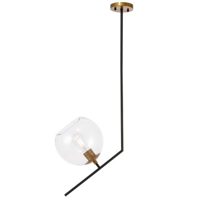 Elegant Lighting Ryland 1 light Black and Brass and Clear glass pendant