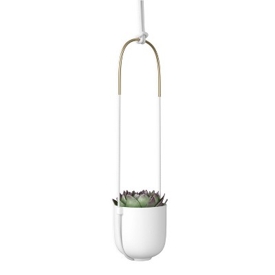 White Ceramic Bowl-Shaped Hanging Planter