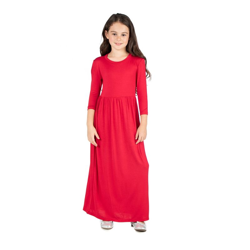 24seven Comfort Apparel Girls Three Quarter Sleeve Pleated Maxi Dress, 1 of 5