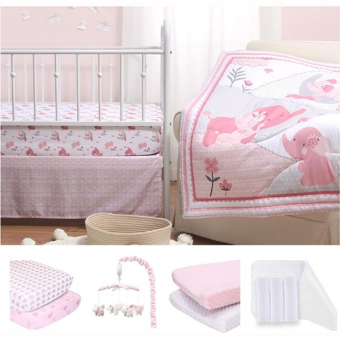 The Peanutshell Pink Elephant Complete Nursery Set With Mobile