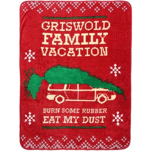 National Lampoon's Christmas Vacation Griswold Family Tree Chopping Micro Raschel Throw Blanket 48" x 60" Red - 1 of 3