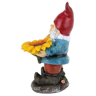 Colorful Resin Garden Gnome with Sunflower Bird Feeder