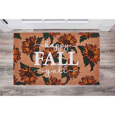 VCNY 1'6"x2'6" 'Happy Fall Y'all' Sunflower Loomed Outdoor Coir Doormat: Weather-Resistant, Stain-Resistant, Multicolor